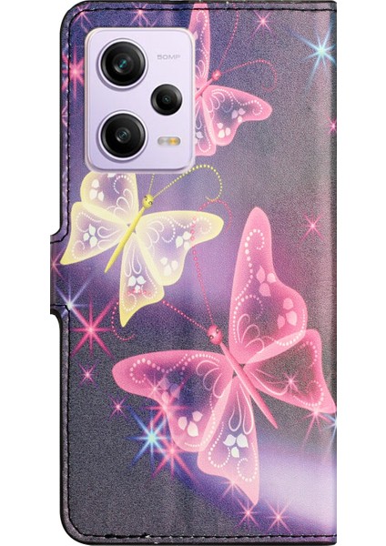 Xiaomi Redmi Için Note 12 5g (Global)/(Hindistan)/(Çin)/poco X5 5g Desen Baskı Cüzdan Telefon Kılıfı Pu Deri Stand Flip Cover-Sparkle Kelebek (Yurt Dışından) modelleri
