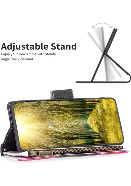 Xiaomi Için Poco F5 5g/redmi Not 12 Turbo BF03 Deri Cüzdan Stand Telefon Kılıfı Zipper Cep Deseni Baskı Kapak Sungarı (Yurt Dışından)
