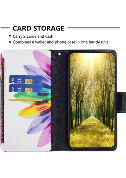 Xiaomi Için Poco F5 5g/redmi Not 12 Turbo BF03 Deri Cüzdan Stand Telefon Kılıfı Zipper Cep Deseni Baskı Kapak Sungarı (Yurt Dışından)