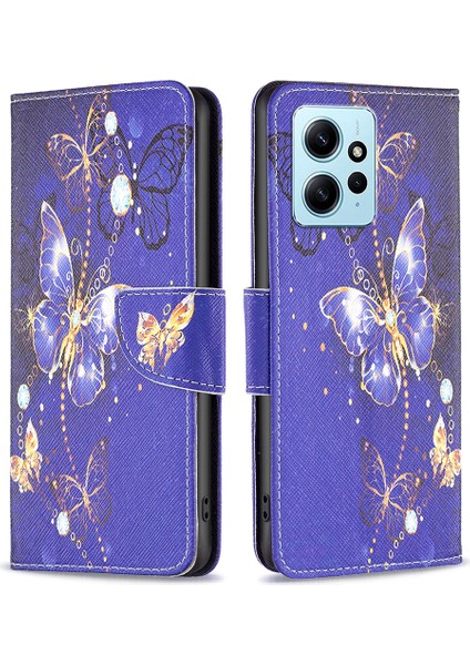 Xiaomi Için Redmi Note 12 4g Desen Baskı Deri Stand Telefon Kılıfı Cüzdan Kapak-Melez Kelebekler (Yurt Dışından)