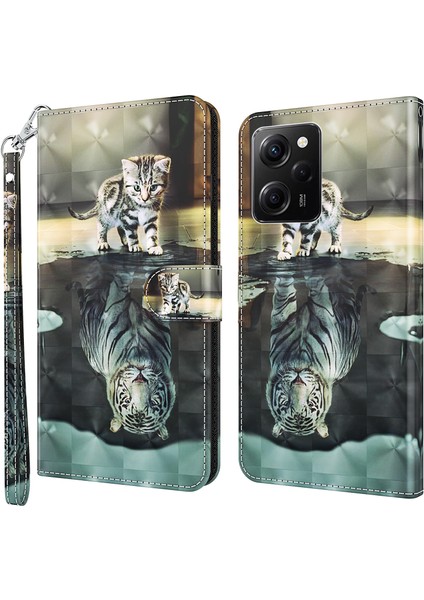 Xiaomi Redmi Için Note 12 Pro 5g/note 12 Pro Speed ​​5g/poco X5 Pro 5g Deri Telefon Kılıfı 3D Desen Baskı Kapak Standı Cüzdan-Cat ve Tiger (Yurt Dışından) fiyatları