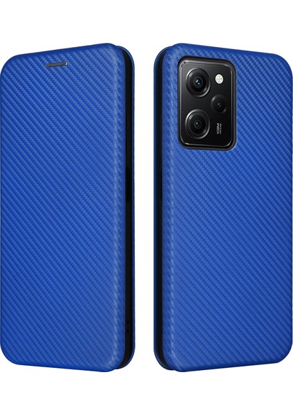 Xiaomi Redmi Için Note 12 Pro Speed ​​5g/note 12 Pro 5g/poco X5 Pro 5g Telefon Kılıfı Pu Deri Karbon Fiber Doku Stand Kartı Yuvası Telefon Kapak Mavisi (Yurt Dışından)