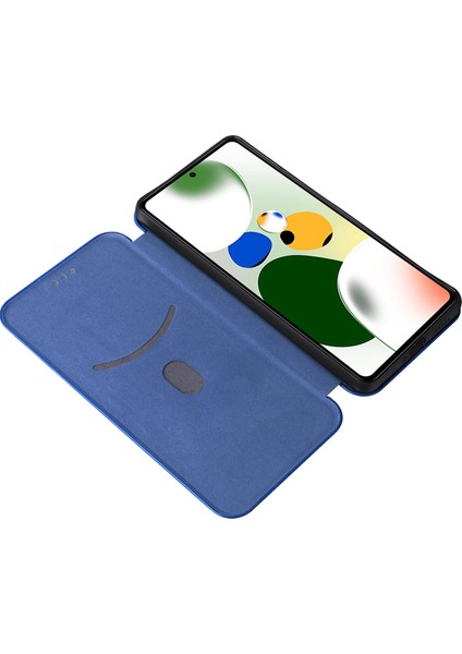 Xiaomi Redmi Için Note 12 Pro Speed ​​5g/note 12 Pro 5g/poco X5 Pro 5g Telefon Kılıfı Pu Deri Karbon Fiber Doku Stand Kartı Yuvası Telefon Kapak Mavisi (Yurt Dışından)