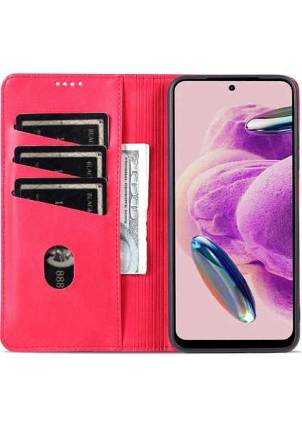 Xiaomi Için Redmi Note 12S 4g Görüntüleme Standı Pu Deri Cüzdan Kılıfı Folio Telefon Kapak-Kırmızı (Yurt Dışından)