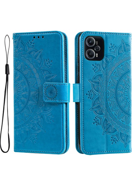 Xiaomi Için Redmi Note 12 Turbo/poco F5 5g Cüzdan Pu Deri Kılıf Mandala Çiçek Desprint Stand Kapak-Mavisi (Yurt Dışından)