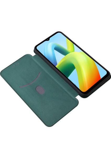 Xiaomi Için Redmi A1+ 4g/a2+ 4g/poco C50 4g Ön Çizim Pu Deri Telefon Kılıf Kart Yuvası Standı Karbon Fiber Doku Manyetik Flip Kapak Yeşili (Yurt Dışından) modelleri