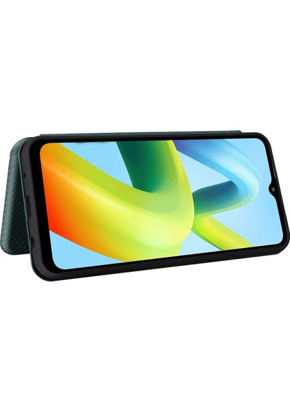 Xiaomi Için Redmi A1+ 4g/a2+ 4g/poco C50 4g Ön Çizim Pu Deri Telefon Kılıf Kart Yuvası Standı Karbon Fiber Doku Manyetik Flip Kapak Yeşili (Yurt Dışından) fırsatları