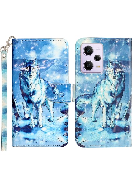 Xiaomi Için Poco X5 Pro 5g/redmi Note 12 Pro Hız 5g/not 12 Pro 5g 3D Desen Baskı Telefon Kılıfı Pu Deri Cüzdan Stand Önleme Anti-Drop Snow Wolf (Yurt Dışından) fiyatları