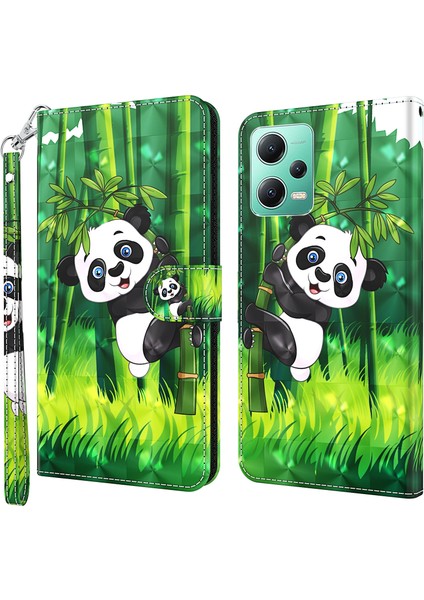 Xiaomi Redmi Için Note 12 5g (Çin)/(Hindistan)/(Global)/poco X5 5g Deri Telefon Kılıfı 3D Desen Baskı Stand Standı Cüzdan Kapak Panda Tırmanma (Yurt Dışından) fiyatları