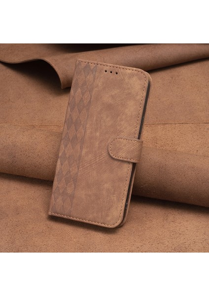 Xiaomi Için Redmi Note 12S 4g Telefon Kapağı Izgara Deseni Baskılı Stand Cüzdan Pu Deri Telefon Kahverengi (Yurt Dışından) indirimleri