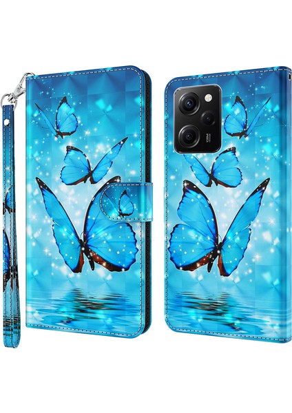 Xiaomi Redmi Için Note 12 Pro 5g/note 12 Pro Speed ​​5g/poco X5 Pro 5g Deri Telefon Kılıfı 3D Desen Baskı Kapak Standı Cüzdan Mavisi Kelebekler (Yurt Dışından) fiyatları