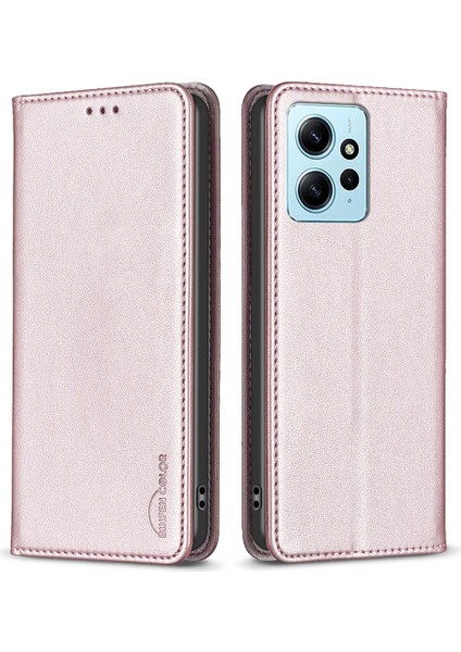 Xiaomi Redmi Için BF18 Not 12 4g Kart Tutucu Telefon Kılıfı Çizgiye Karşı Deri Deri Stand Kapak Çizgi Altın (Yurt Dışından)