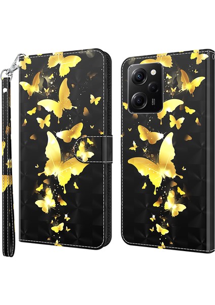 Xiaomi Redmi Için Note 12 Pro 5g/note 12 Pro Speed ​​5g/poco X5 Pro 5g Deri Telefon Kılıfı 3D Desen Baskı Kapak Standı Cüzdan Golden Kelebekler (Yurt Dışından) fiyatları