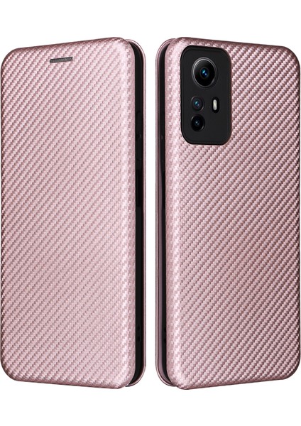 Xiaomi Için Redmi Not 12S 4g Kart Tutucu Deri Telefon Kılıfı Karbon Fiber Doku Stand Kapak Çizgi Altın (Yurt Dışından)