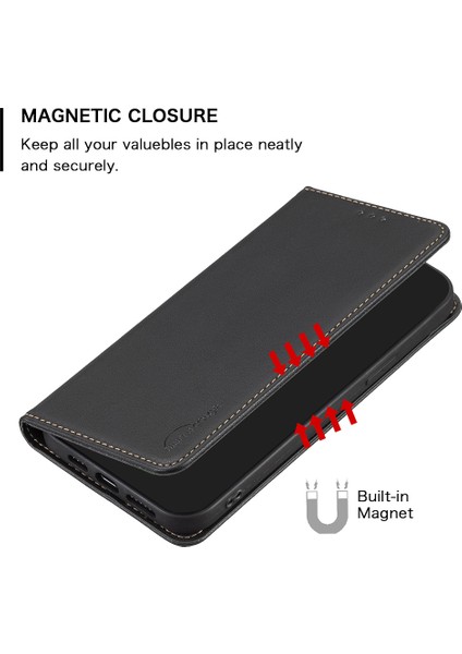 Xiaomi Için BF18 Poco C55 4g/redmı 12C 4g Telefon Kapak Standı Pu Deri Kart Yuvaları Telefon Kılıfı Black (Yurt Dışından)