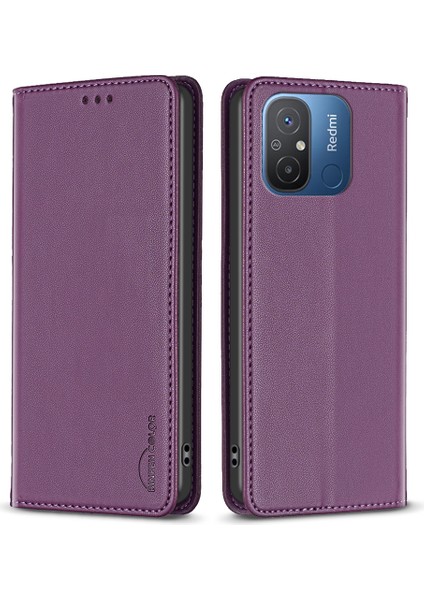 Xiaomi Için BF18 Poco C55 4g/redmı 12C 4g Telefon Kapak Standı Pu Deri Kart Yuvaları Telefon Case-Dark Purple (Yurt Dışından)