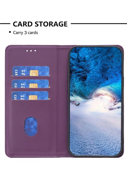 Xiaomi Için BF18 Poco C55 4g/redmı 12C 4g Telefon Kapak Standı Pu Deri Kart Yuvaları Telefon Case-Dark Purple (Yurt Dışından)