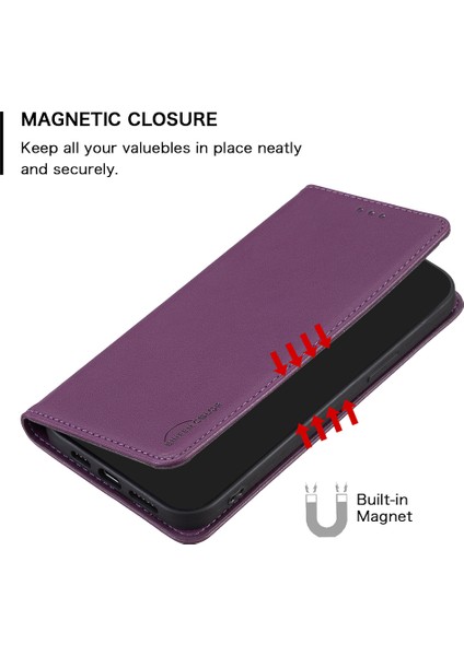 Xiaomi Için BF18 Poco C55 4g/redmı 12C 4g Telefon Kapak Standı Pu Deri Kart Yuvaları Telefon Case-Dark Purple (Yurt Dışından)