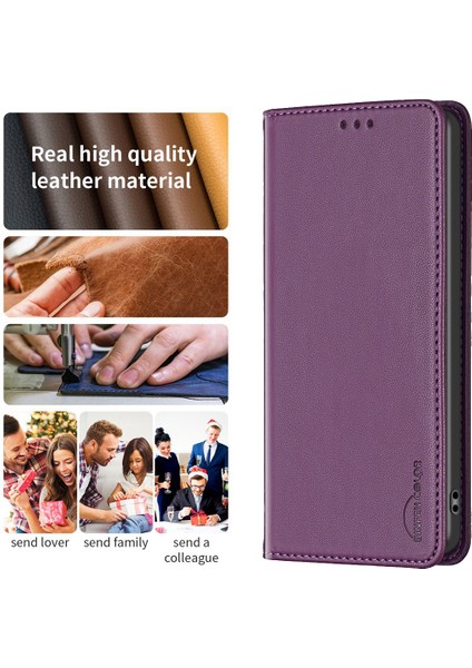 Xiaomi Için BF18 Poco C55 4g/redmı 12C 4g Telefon Kapak Standı Pu Deri Kart Yuvaları Telefon Case-Dark Purple (Yurt Dışından)