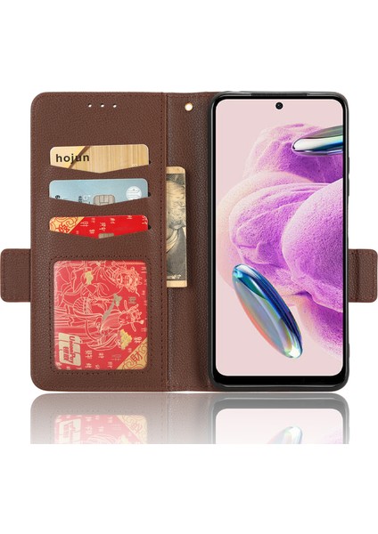 Xiaomi Redmi Için Litchi Doku Deri Kılıfı Not 12S 4g, Katlanabilir Stand Telefon Cüzdan Kapak-Kahverengi (Yurt Dışından)
