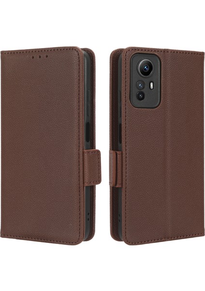 Xiaomi Redmi Için Litchi Doku Deri Kılıfı Not 12S 4g, Katlanabilir Stand Telefon Cüzdan Kapak-Kahverengi (Yurt Dışından)