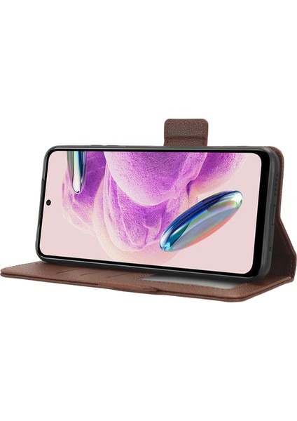Xiaomi Redmi Için Litchi Doku Deri Kılıfı Not 12S 4g, Katlanabilir Stand Telefon Cüzdan Kapak-Kahverengi (Yurt Dışından)