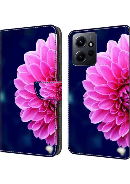 Xiaomi Için Redmi Not 12 4g Pu Deri Flip Telefon Kılıfı 3D Desen Basılı Cüzdan Stand Kapak Pembe Çiçekler (Yurt Dışından)