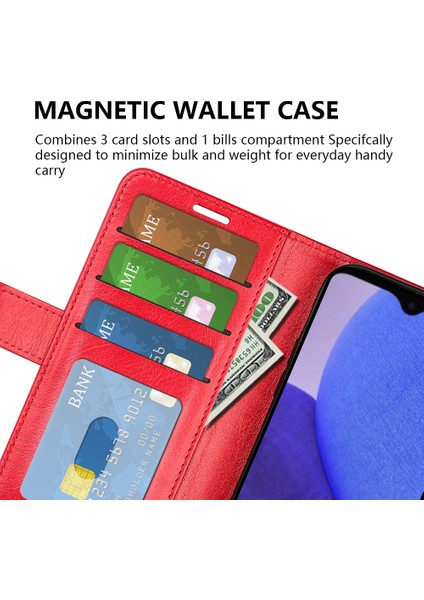 Xiaomi Için Redmi A1+ 4g/a2+ 4g/poco C50 4g Pu Deri Deri Stand Folio Flip Telefon Kılıf Çılgın At Dokusu Manyetik Kapak Kapak-Kırmızı (Yurt Dışından) indirimleri