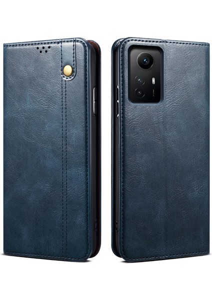 Xiaomi Için Redmi Note 12S 4g Cüzdan Deri Kılıf Mumsu Çılgın At Doku Stand Telefon Kapak Mavisi (Yurt Dışından)