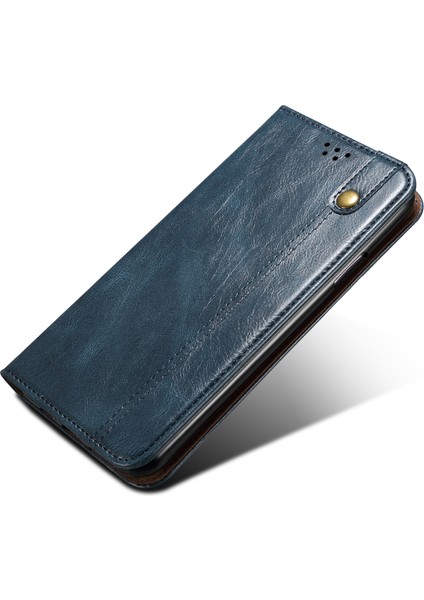 Xiaomi Için Redmi Note 12S 4g Cüzdan Deri Kılıf Mumsu Çılgın At Doku Stand Telefon Kapak Mavisi (Yurt Dışından)