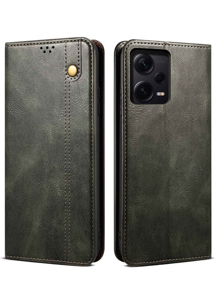 Xiaomi Redmi Için Anti Drop Pu Deri Telefon Kapağı Not 12 Pro 5g /not 12 Pro Hız 5g /poco X5 Pro 5g Mumsu Çılgın At Doku Doku Standı Telefon Kılıf Yeşili (Yurt Dışından)