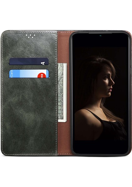 Xiaomi Redmi Için Anti Drop Pu Deri Telefon Kapağı Not 12 Pro 5g /not 12 Pro Hız 5g /poco X5 Pro 5g Mumsu Çılgın At Doku Doku Standı Telefon Kılıf Yeşili (Yurt Dışından)
