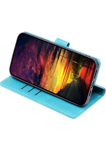 Xiaomi Için Redmi Not 12S 4g Flip Stand Pu Deri Cüzdan Kılıf Buzağı Doku Telefon Kapak Baby Mavi (Yurt Dışından)