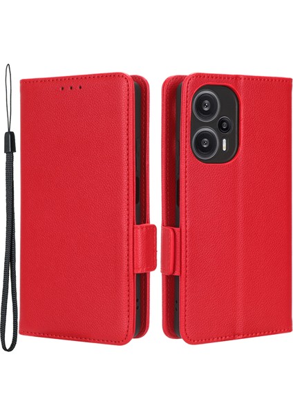 Xiaomi Için Redmi Note 12 Turbo 5g/poco F5 5g Pu Deri Cüzdan Kılıfı Litchi Doku Stand Telefon Kapağı Kayış-Kırmızı ile (Yurt Dışından)