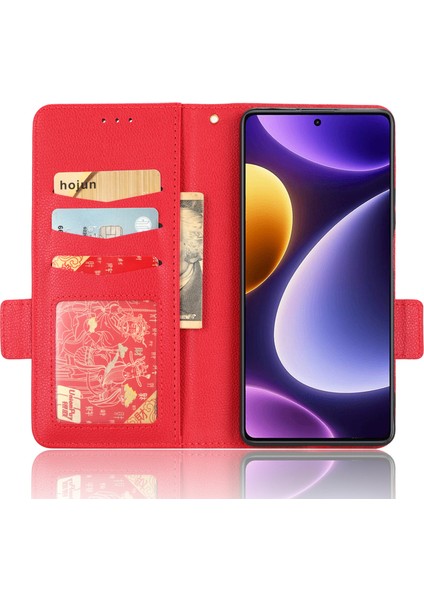 Xiaomi Için Redmi Note 12 Turbo 5g/poco F5 5g Pu Deri Cüzdan Kılıfı Litchi Doku Stand Telefon Kapağı Kayış-Kırmızı ile (Yurt Dışından)