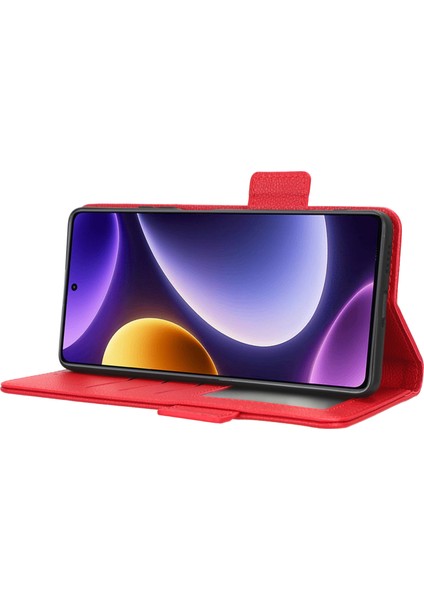 Xiaomi Için Redmi Note 12 Turbo 5g/poco F5 5g Pu Deri Cüzdan Kılıfı Litchi Doku Stand Telefon Kapağı Kayış-Kırmızı ile (Yurt Dışından)