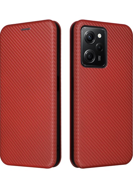 Xiaomi Redmi Için Note 12 Pro Speed ​​5g/note 12 Pro 5g/poco X5 Pro 5g Telefon Kılıfı Pu Deri Karbon Fiber Doku Stand Kartı Yuvası Telefon Kapak-Kırmızı (Yurt Dışından) fiyatları