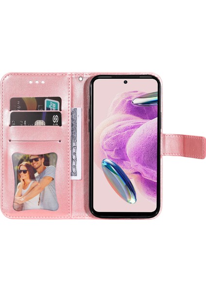 Xiaomi Için Redmi Note 12S 4g Anti-Dut Pu Deri Kapak Çiçeği Baskı Telefon Standı Cüzdan Telefon Vaka-Pembe (Yurt Dışından)