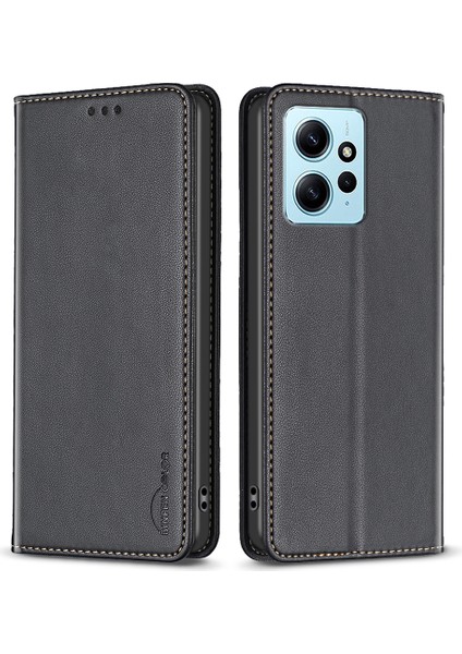 BF18 Xiaomi Için Redmi Not 12 4g Kart Tutucu Telefon Kılıf Anti-Çizelge Deri Stand Kapak Black (Yurt Dışından)