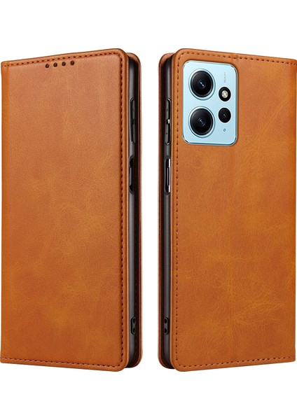 Xiaomi Için Redmi Note 12 4g Pu Deri Cüzdan Kılıf Buzağı Doku Standı Akıllı Telefon Kapak-Khaki (Yurt Dışından)
