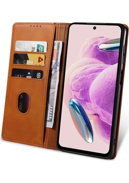 Xiaomi Için Redmi Note 12 4g Pu Deri Cüzdan Kılıf Buzağı Doku Standı Akıllı Telefon Kapak-Khaki (Yurt Dışından)