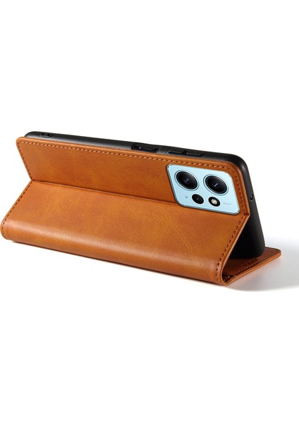 Xiaomi Için Redmi Note 12 4g Pu Deri Cüzdan Kılıf Buzağı Doku Standı Akıllı Telefon Kapak-Khaki (Yurt Dışından)