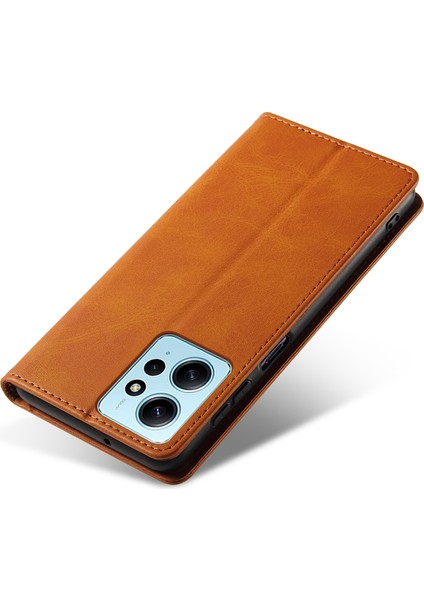 Xiaomi Için Redmi Note 12 4g Pu Deri Cüzdan Kılıf Buzağı Doku Standı Akıllı Telefon Kapak-Khaki (Yurt Dışından)