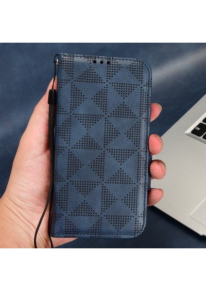 Xiaomi Redmi Için Anti-Drop Cep Telefonu Kapağı Not 12 5g (Global)/(Hindistan)/(Çin)/poco X5 5g, Pu Deri Baskılı Üçgen Desen Flip Telefon Kılıfı Stand Cüzdan-Mavi (Yurt Dışından)