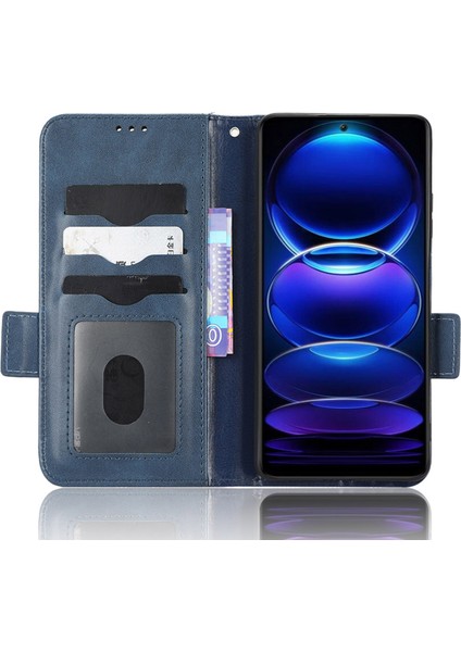 Xiaomi Redmi Için Anti-Drop Cep Telefonu Kapağı Not 12 5g (Global)/(Hindistan)/(Çin)/poco X5 5g, Pu Deri Baskılı Üçgen Desen Flip Telefon Kılıfı Stand Cüzdan-Mavi (Yurt Dışından)