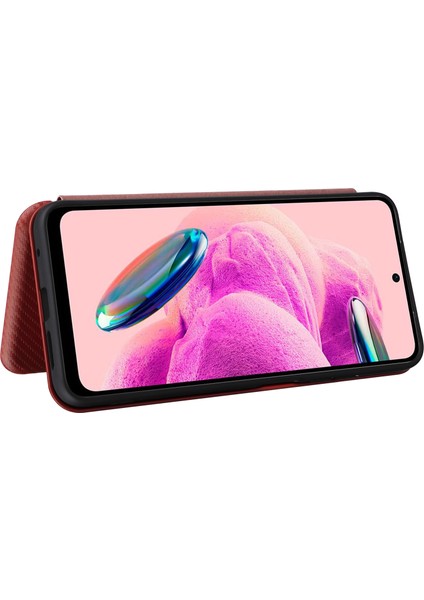 Xiaomi Için Redmi Note 12S 4g Kart Tutucu Deri Telefon Kılıfı Karbon Fiber Doku Stand Kapak Kahverengi (Yurt Dışından)