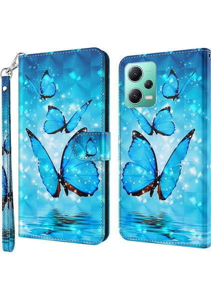 Xiaomi Redmi Için Note 12 5g (Çin)/(Hindistan)/(Global)/poco X5 5g Deri Telefon Kılıfı 3D Desen Baskı Stand Standı Cüzdan Kapak-Meyve Kelebekleri (Yurt Dışından) fiyatları