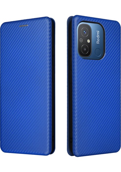 Xiaomi Redmi Için 12C 4g Telefon Kılıfı Tutucu Manyetik Otomatik Absorlanmış Karbon Fiber Doku Deri Deri Kapak Stand-Mavi (Yurt Dışından) fiyatları