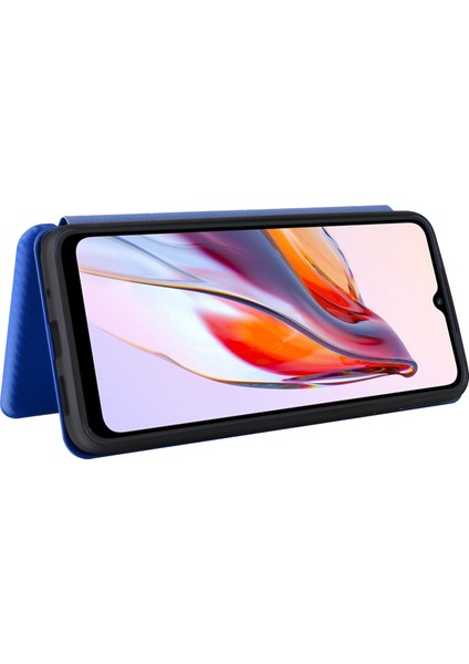 Xiaomi Redmi Için 12C 4g Telefon Kılıfı Tutucu Manyetik Otomatik Absorlanmış Karbon Fiber Doku Deri Deri Kapak Stand-Mavi (Yurt Dışından) modelleri