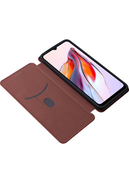 Xiaomi Redmi Için 12C 4g Telefon Kılıfı Tutucu Manyetik Otomatik Absorlanmış Karbon Fiber Doku Deri Deri Kapak Stand-Brown (Yurt Dışından)